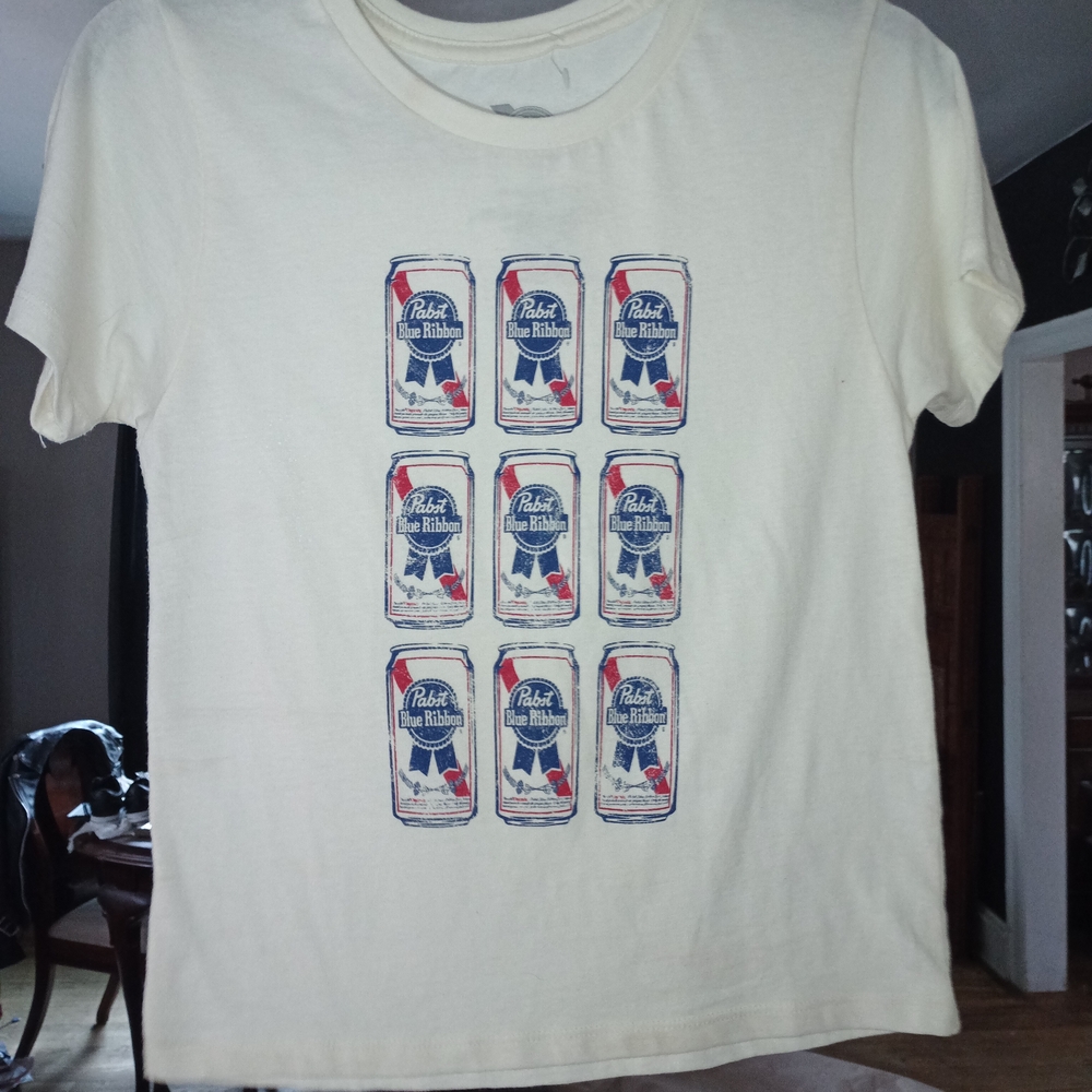 Ladies Graphic T-Shirt with Pabst Blue Ribbon Design